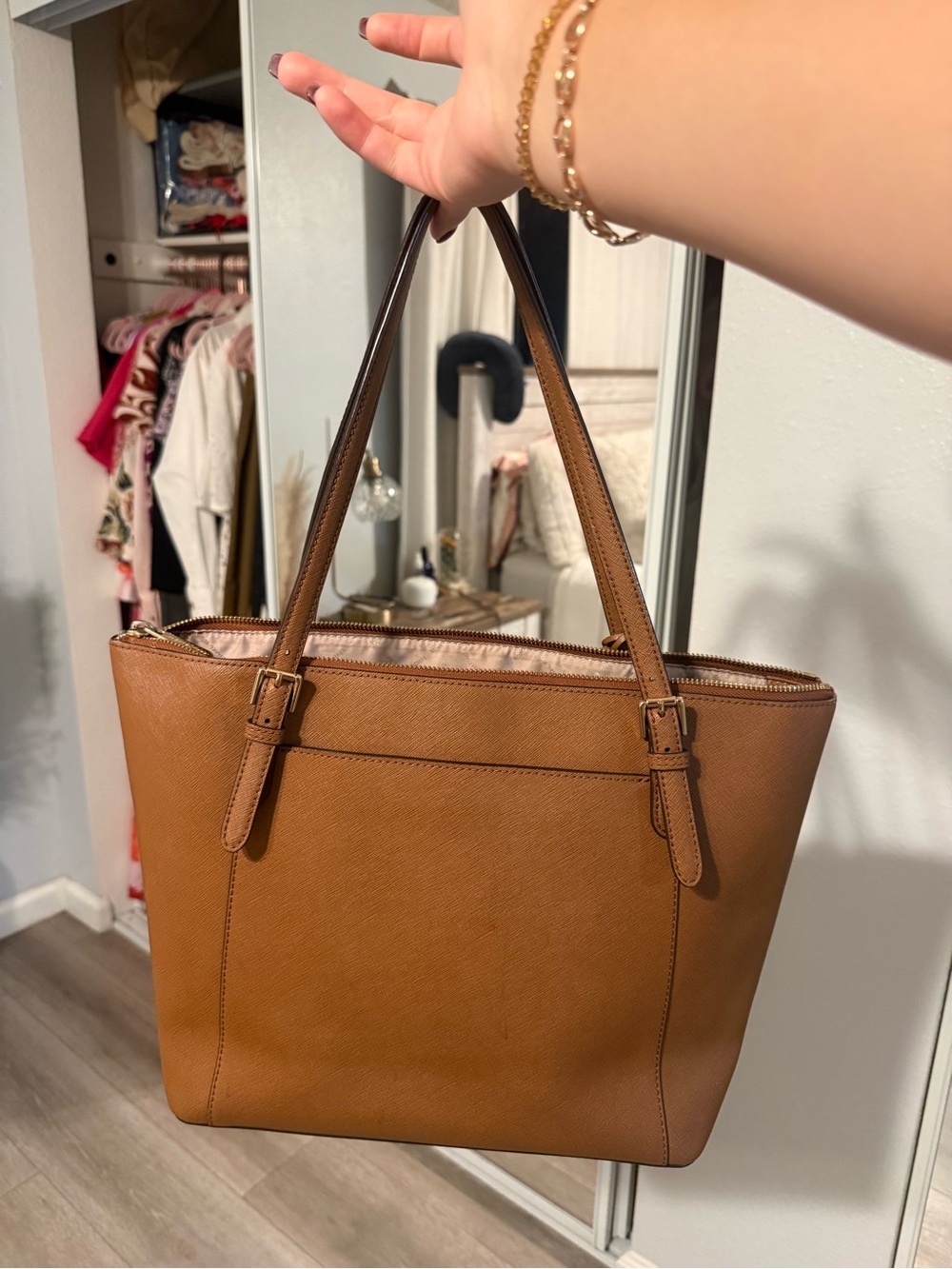 Michael Kors Cognac Saffiano Leather Tote with Gold Accent - Picture 2 of 4